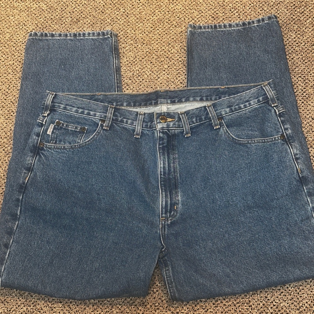Carhartt Mens Relaxed Fit Straight Leg Jeans Medium Wash‎ Blue Denim 42x30